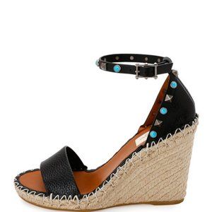 Valentino Garavani Black Rockstud Espadrille Sandals - Leather - Like New - $795